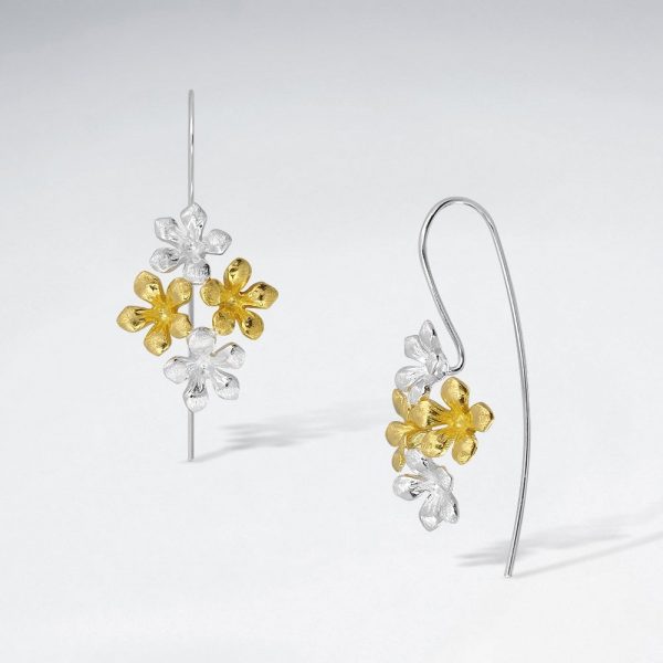 Boucles dOreilles Argent Forme Bouquet Fleurs Plaqué Or
