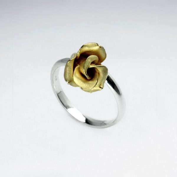 Bague Fait à la main en Argent Sablé motif Rose plaqué Or 1 1