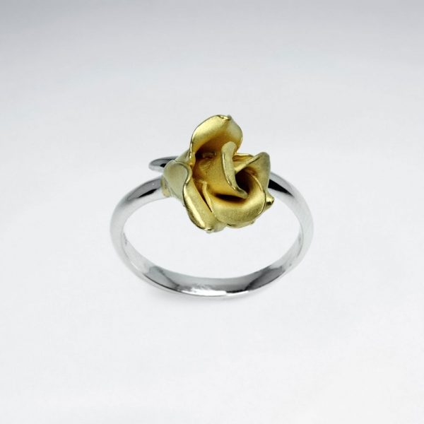 Bague Fait à la main en Argent Sablé motif Rose plaqué Or 2