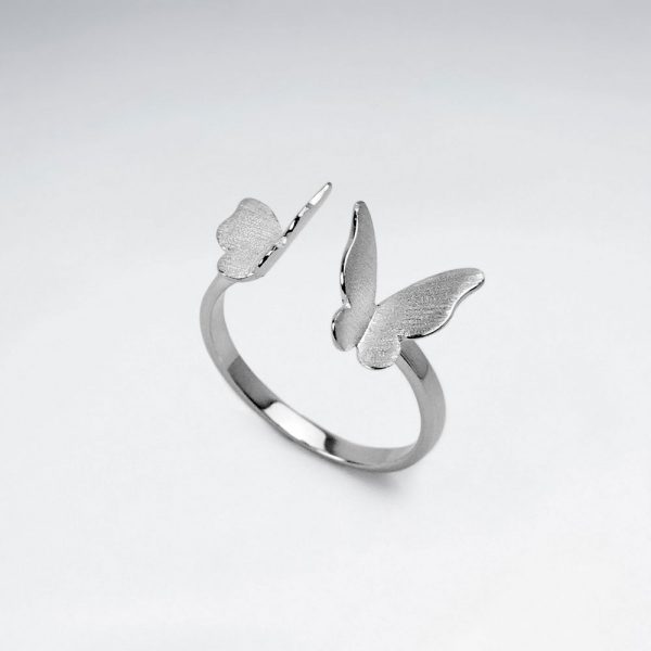 Bague Anneau Double Papillon Ouvert en Argent