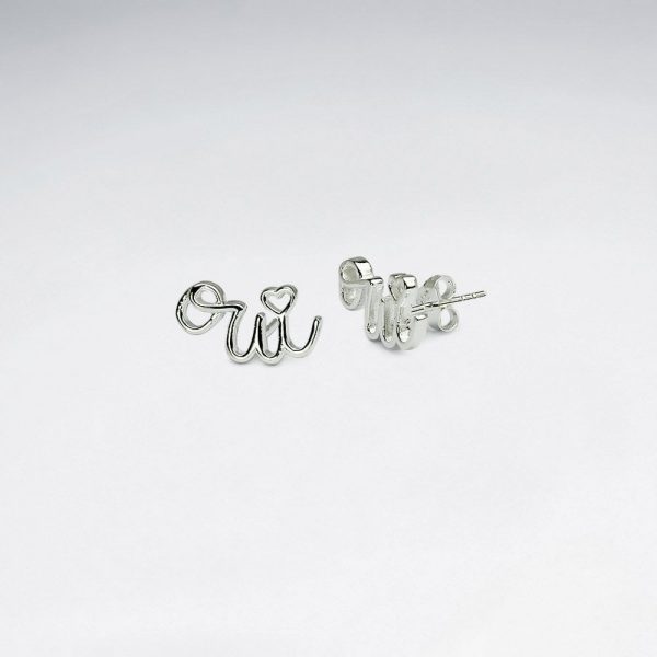 Puce Boucles doreilles Argent avec le mot OUI