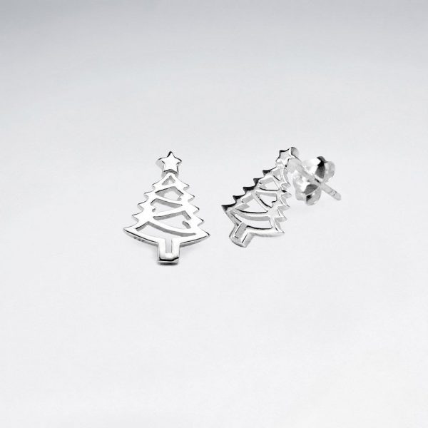 Boucles d'oreilles sapin de Noël en argent sterling