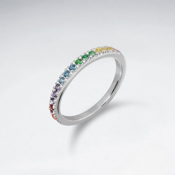 Bague Argent Arc en Ciel Zircone Multicouleur Argent