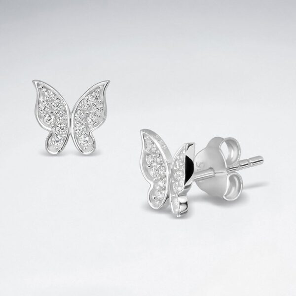 Boucle d'Oreille Papillon Argent Zircone Incrusté