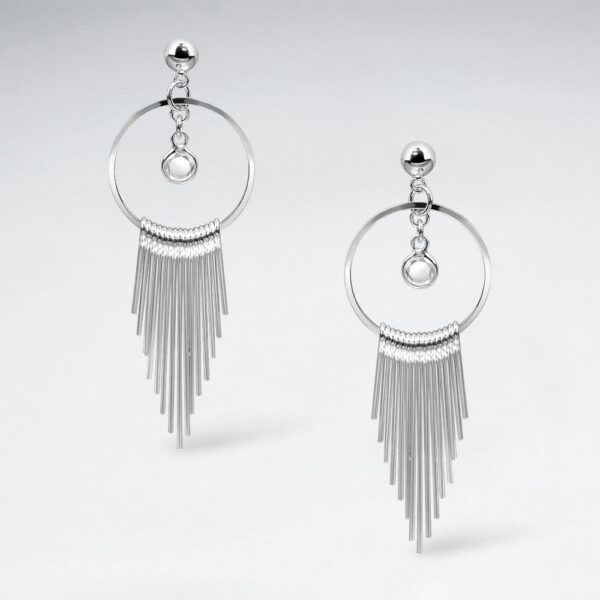 Boucles d'Oreilles Zircones Franges Circulaire Argent