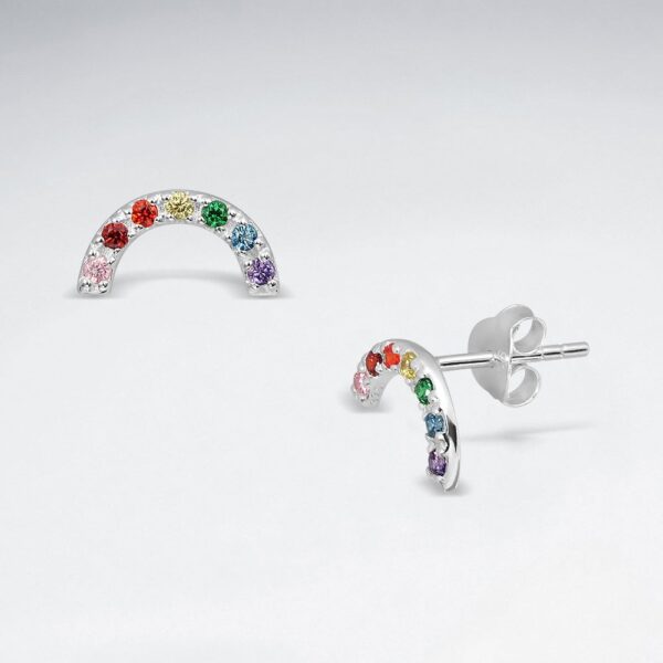 Puces d'Oreilles Arc en Ciel LGBT Zircone Argent