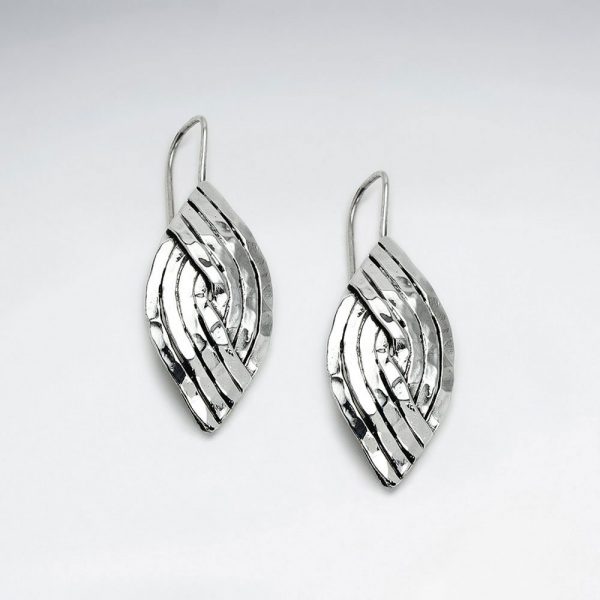 Boucle d'Oreille Argent Martelé Ligne Croisé