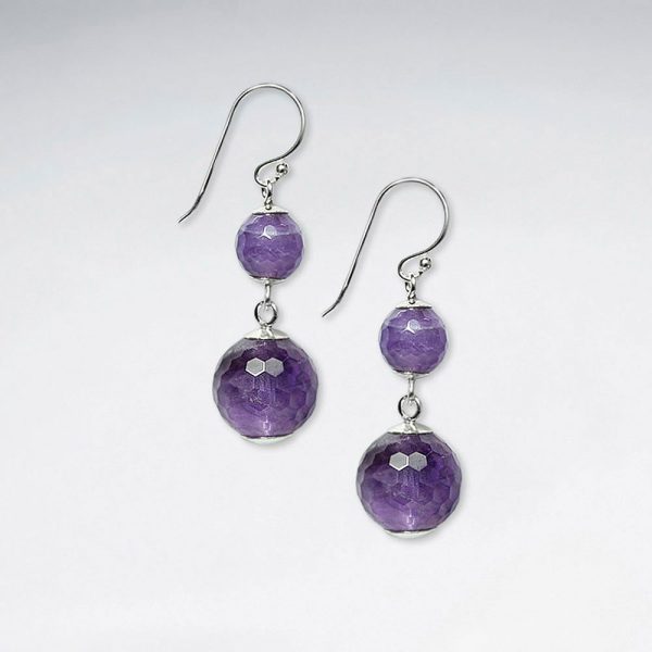 Boucle d'Oreille Argent Pendante Améthyste Perle Facettes