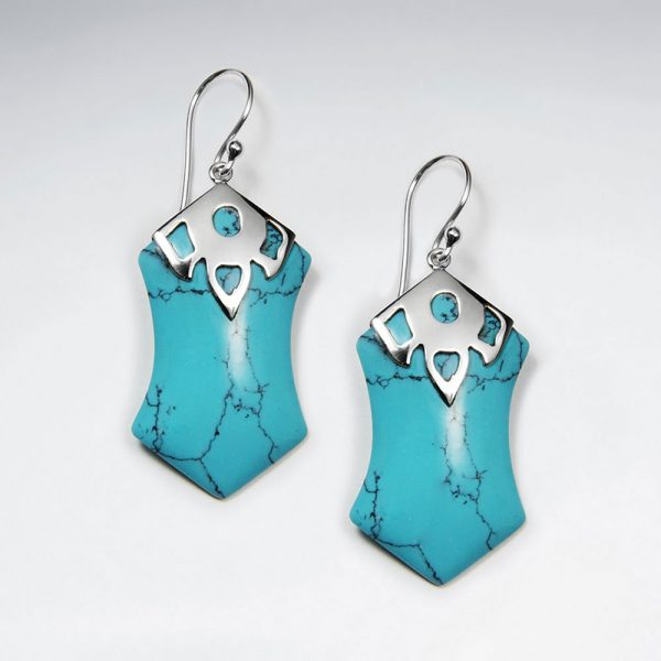 Boucle d'Oreille Pendante Argent Howlite Bleu