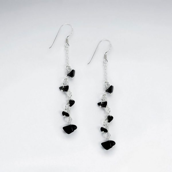 Boucle d'Oreille Argent Cascade Pierre Noire