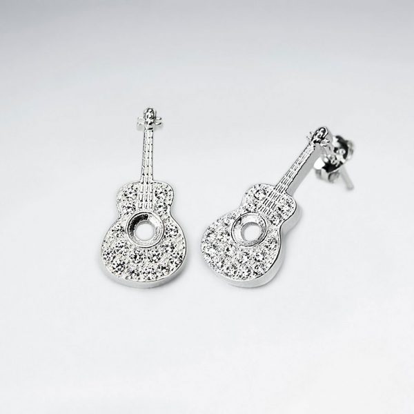 Boucle d'Oreille Guitare Argent Zircon