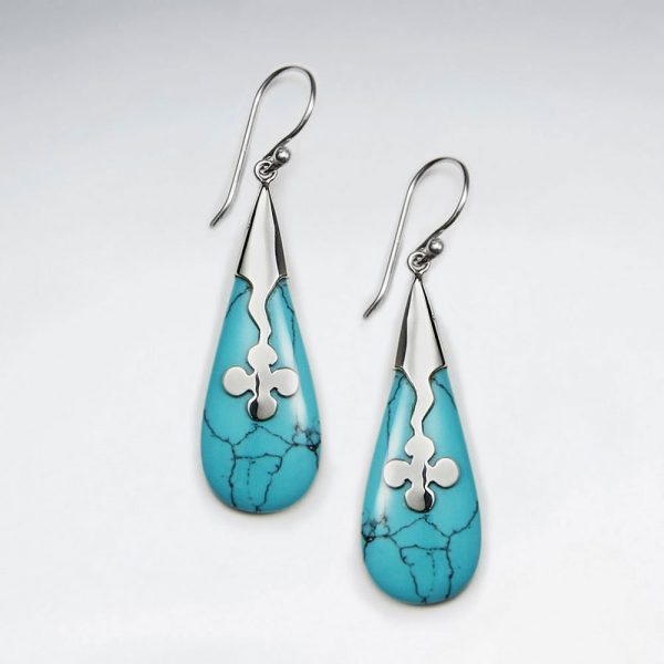 Boucle d'Oreille Argent en forme de goutte Howlite Bleu