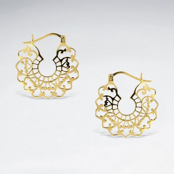 Boucles Oreilles Argent Artisan Filigrane Ajourées Plaque Or 18 Carats