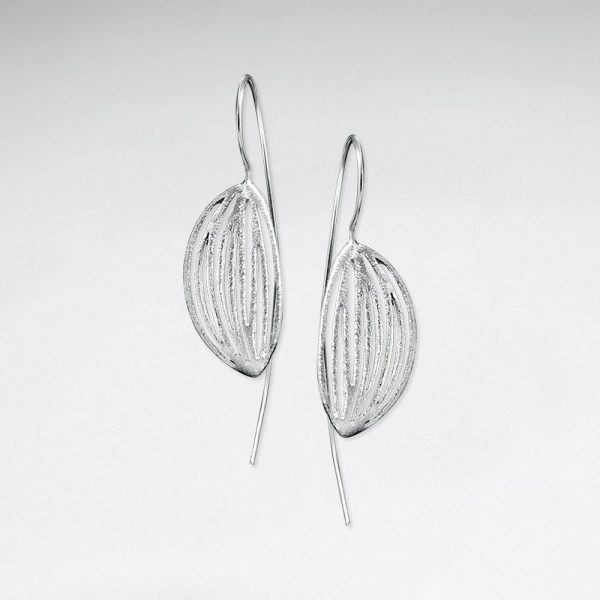 Boucles d'Oreilles Argent Brossé Tombantes Feuille
