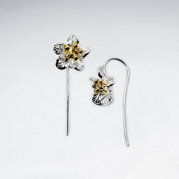 Boucles d'Oreilles Argent Fleur Détaillé Plaqué Or