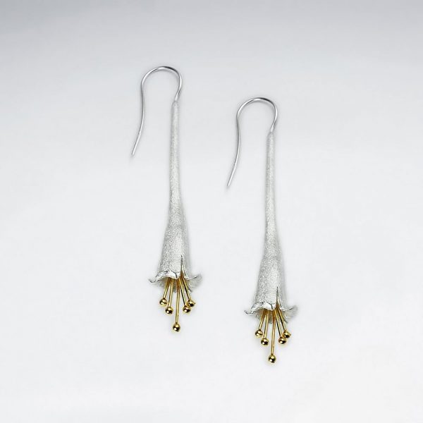 Boucles d'Oreilles Argent Fleur de Lys Pendante Plaqué Or