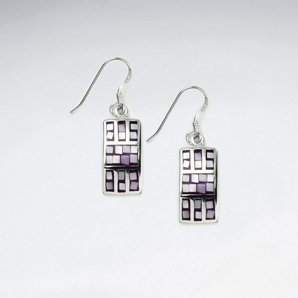 Boucles d'Oreilles Carré Coquillage en Argent Brillant