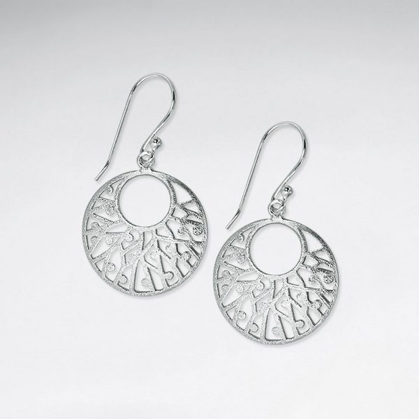 Boucles d'Oreilles Chic en Argent Brossé Filigrane Pendante