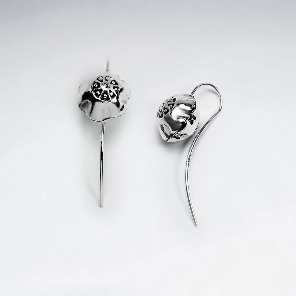 Boucles d'Oreilles Crochet Fleur Argent Oxydé