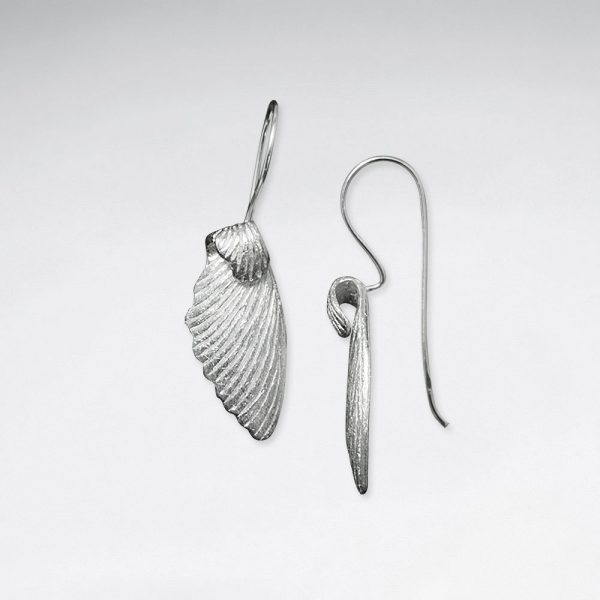 Boucles d'Oreilles Crochet en Argent Brossé Ailes d'Ange