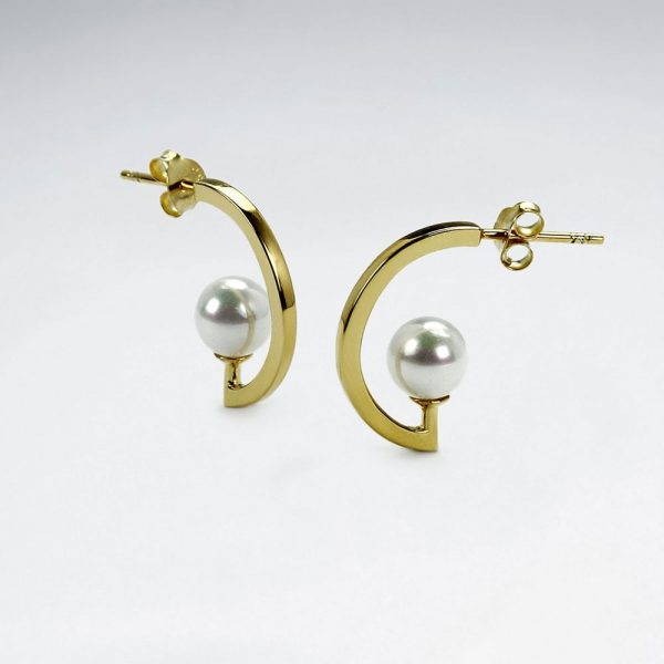 Boucles d'Oreilles Demi Cercle Perle de Culture