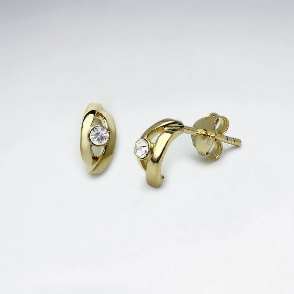 Boucles d'Oreilles Demi Croissant Diamant Crystal Plaqué or