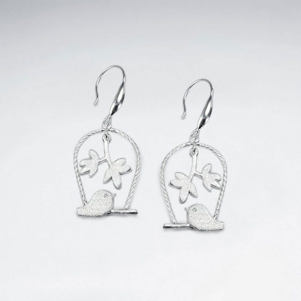 Boucles d'Oreilles Oiseaux en Cage Deux Argent