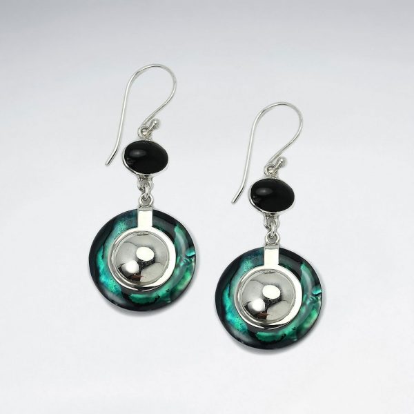 Boucles d'Oreilles Pendante Nacre d'Ormeau et Pierre Noire