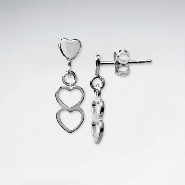 Boucles d'Oreilles Pendante Double Coeur Ouvert