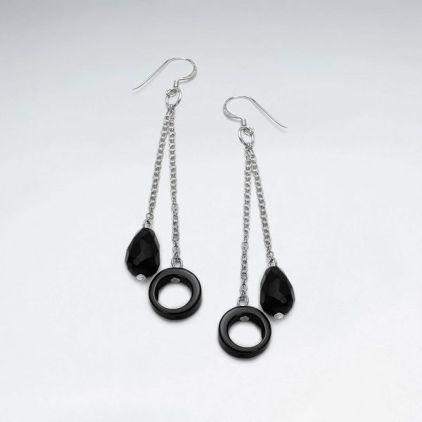 Boucles d'Oreilles Pendante Pierre Noire Carillon & Cercle