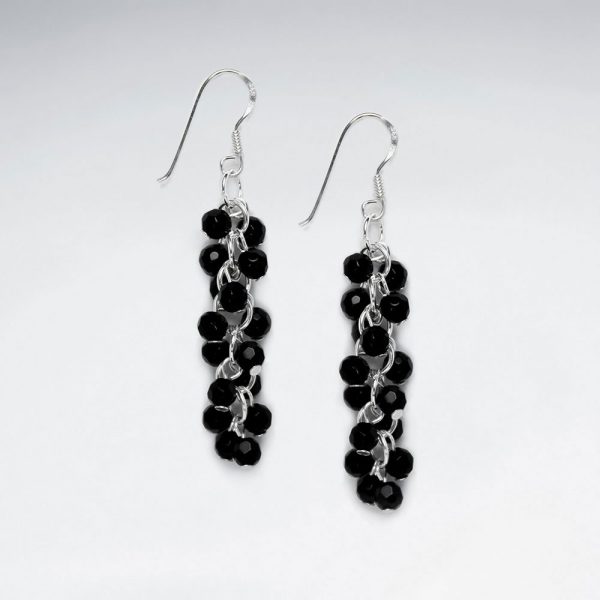 Boucles d'Oreilles Pendantes Grappe Pierre Noire