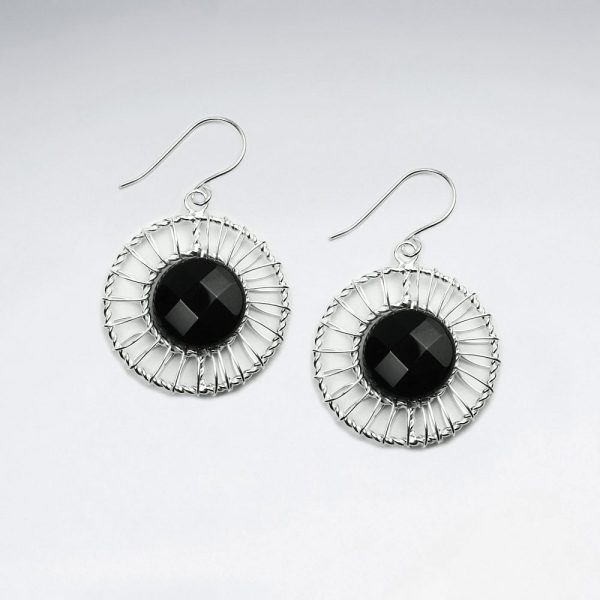 Boucles d'Oreilles Pierre Noir & Cercle Filigrane