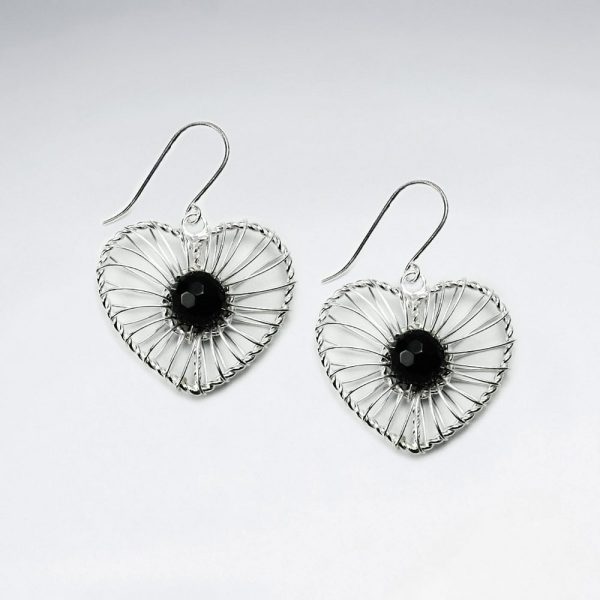 Boucles d'Oreilles Pierre Noire Coeur Filigrane