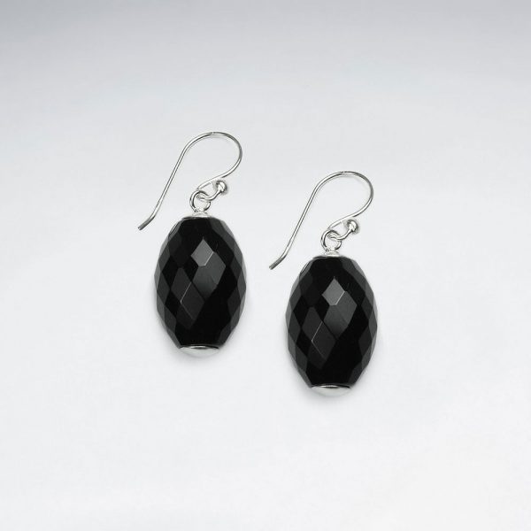 Boucles d'Oreilles Pierre Noire Ovale Facettes