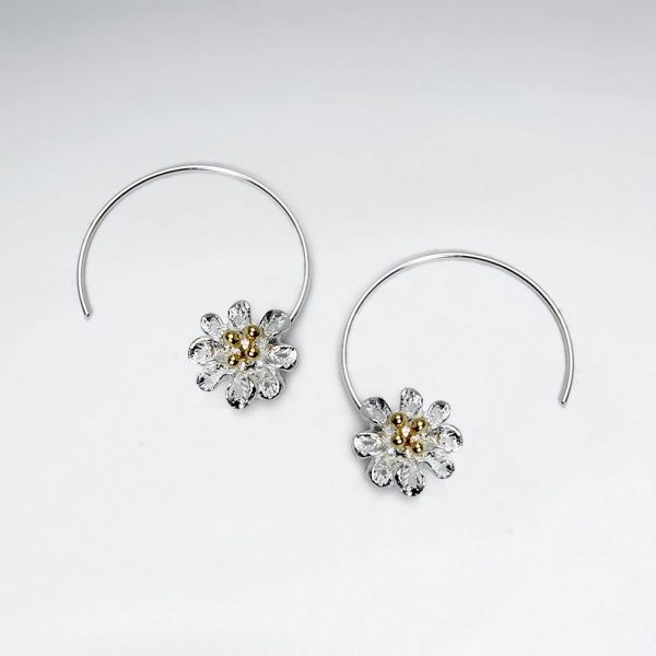 Boucles d'Oreilles Argent Croissant sur Fleur