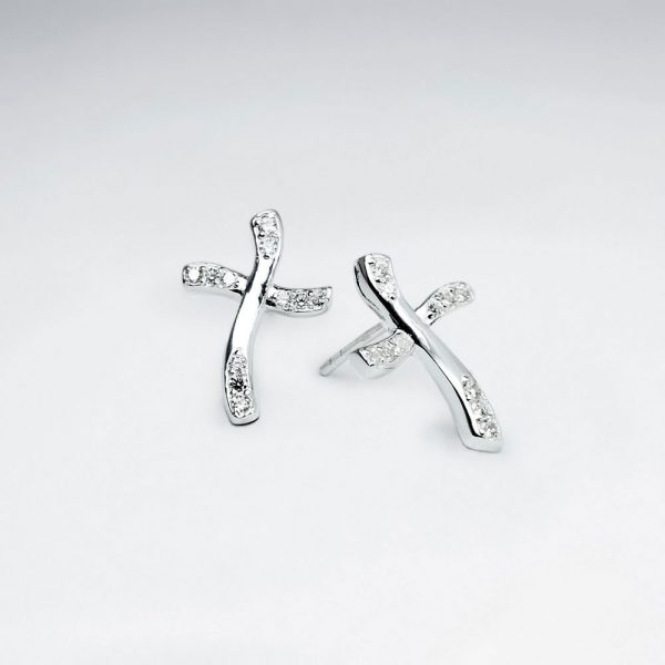 Boucles d'Oreilles Croix d'Argent Zircon Diamant