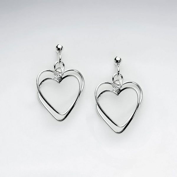 Boucles d'Oreilles Pendante Argent Coeur Ouvert