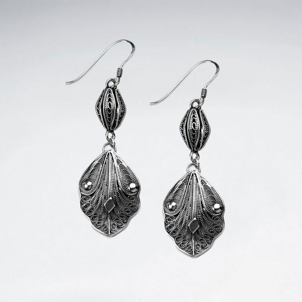 Boucles d'Oreilles Pendantes en Argent Sculpture Style