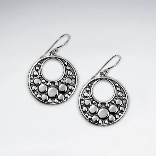 Boucles d'oreilles Créole Texture Bulle Argent Oxydé