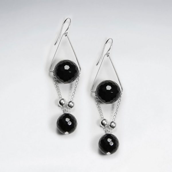 Boucles oreilles Pendante Argent Pierre Noire