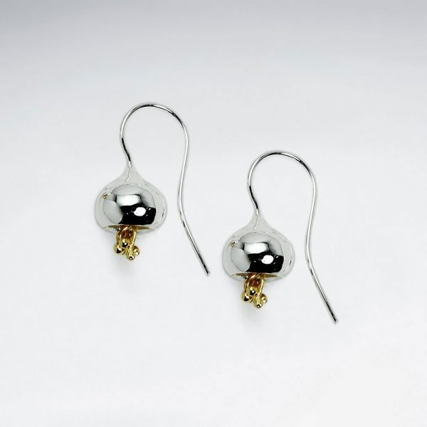 Crochet d'Oreilles Argent Fleur Bourgeon Plaqué Or