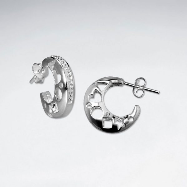 Croissant de Lune Texturé Boucles d'Oreilles Argent