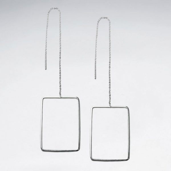 Boucle d'Oreille Fil Rectangle Pendant Argent