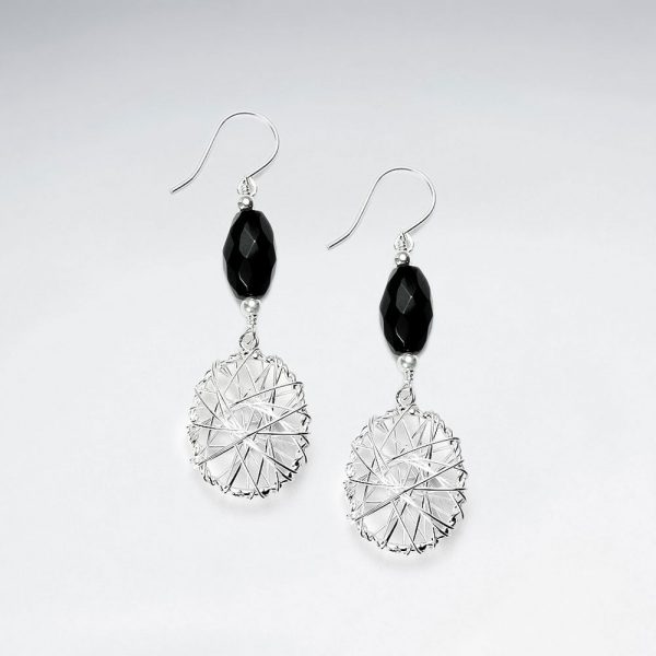 Pendantes d'Oreilles Pierre Facette Ovale et Ovale Argent Filigrane